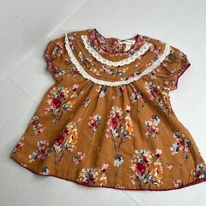 Matilda Jane Brown and red floral puff sleeve knit dress size 2 EUC